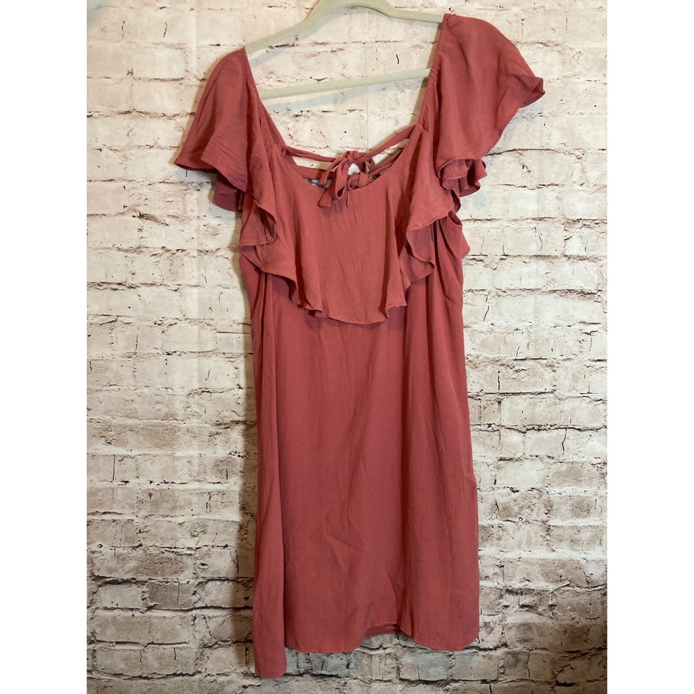 MISA L.A. Dress Womens Medium Salmon Pink Ruffle Double Tie Back Boho Hippie - Picture 13 of 15